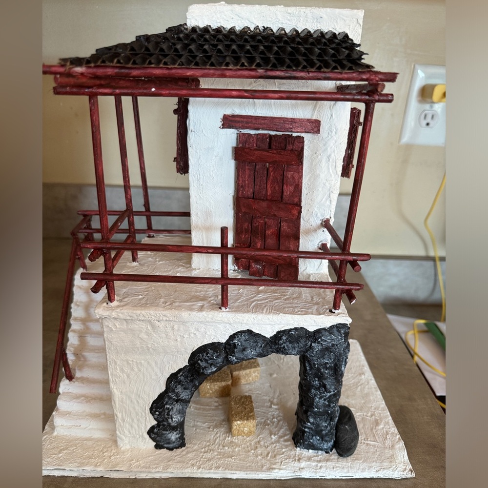 Nativity set Bethlehem 2 story house hand made with recycled materials